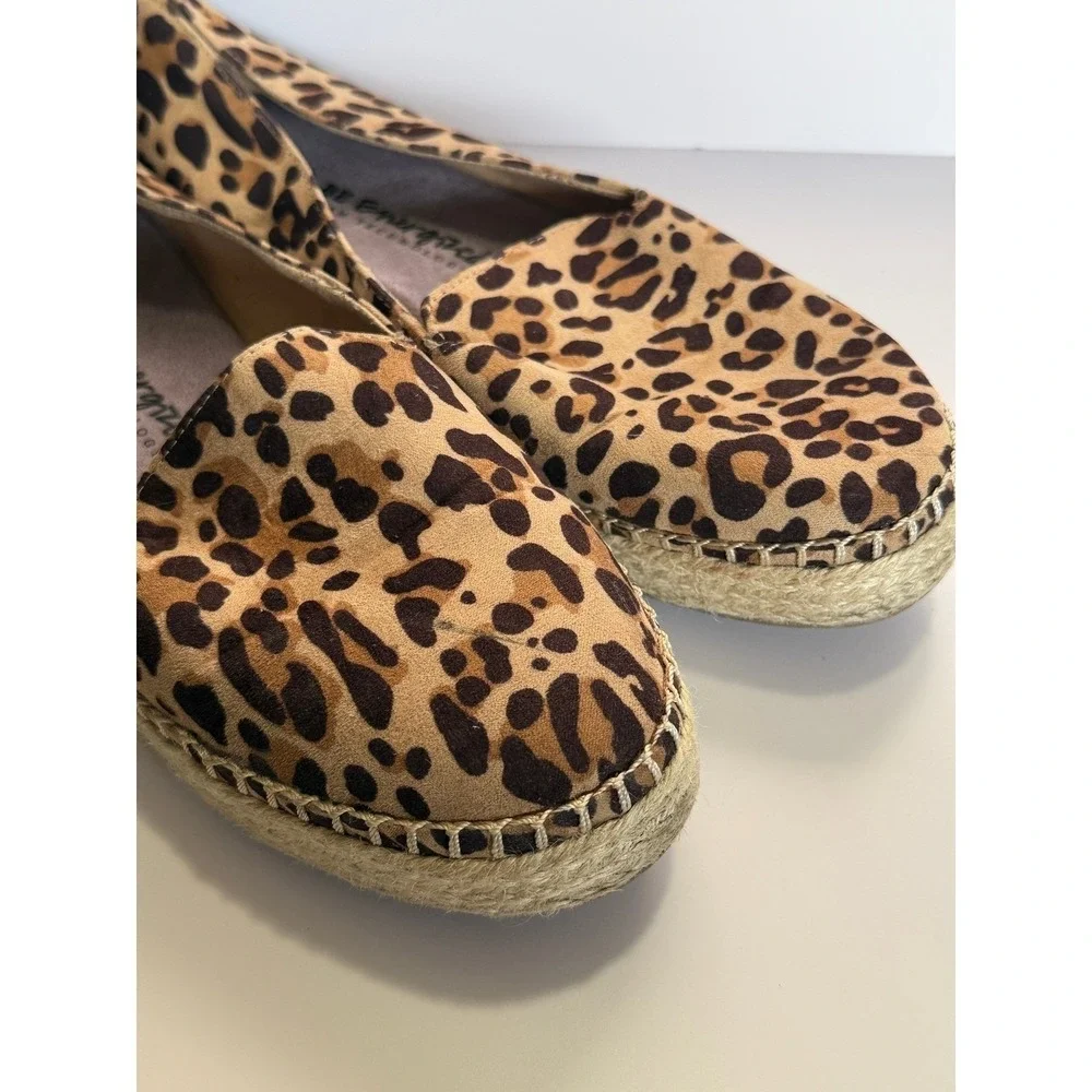 Dr Scholls Espadrille Flats Women 9.5 Leopard Print Be Energized Tan Fabric Boho